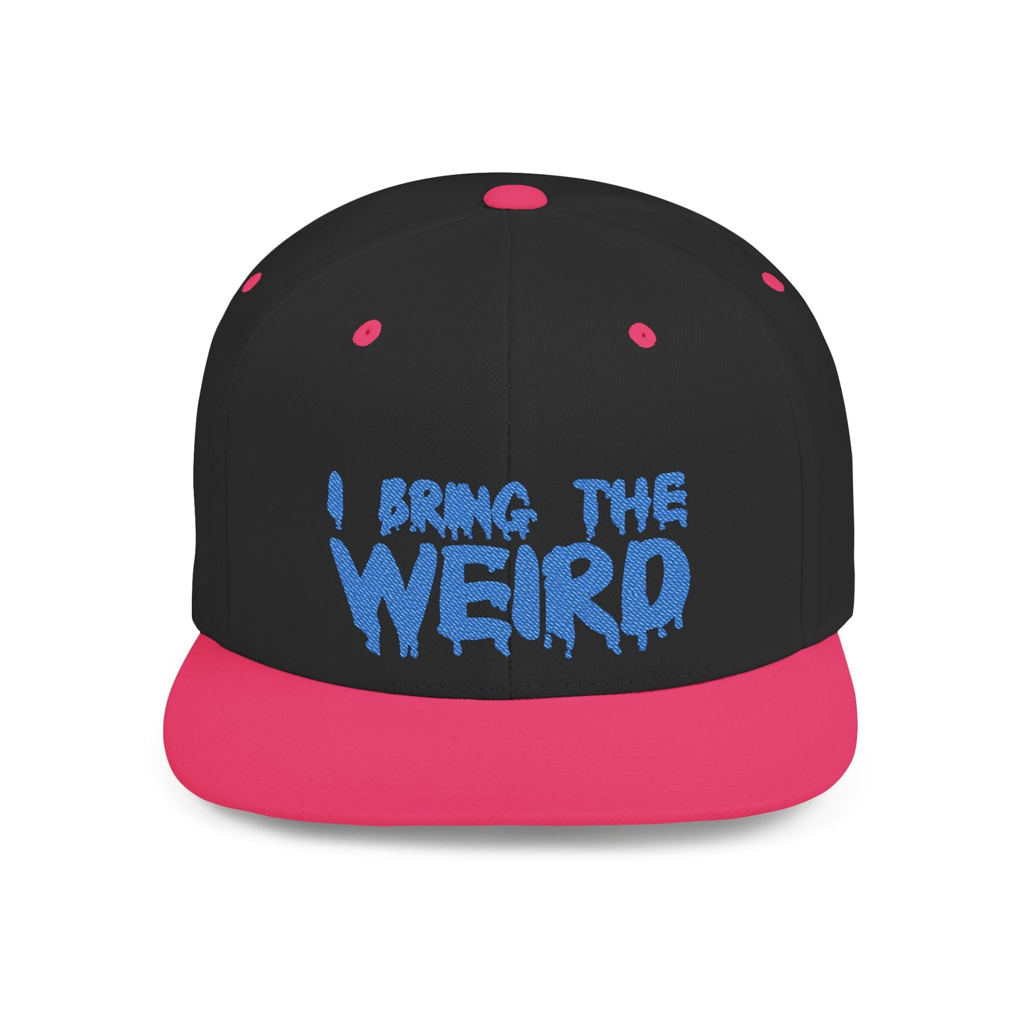 I Bring the Weird Flat Bill Snapback Hat - Blue | Unique Gifts for Quirky Friends, Stylish Headwear for Festivals, Fun Accessory for Parties