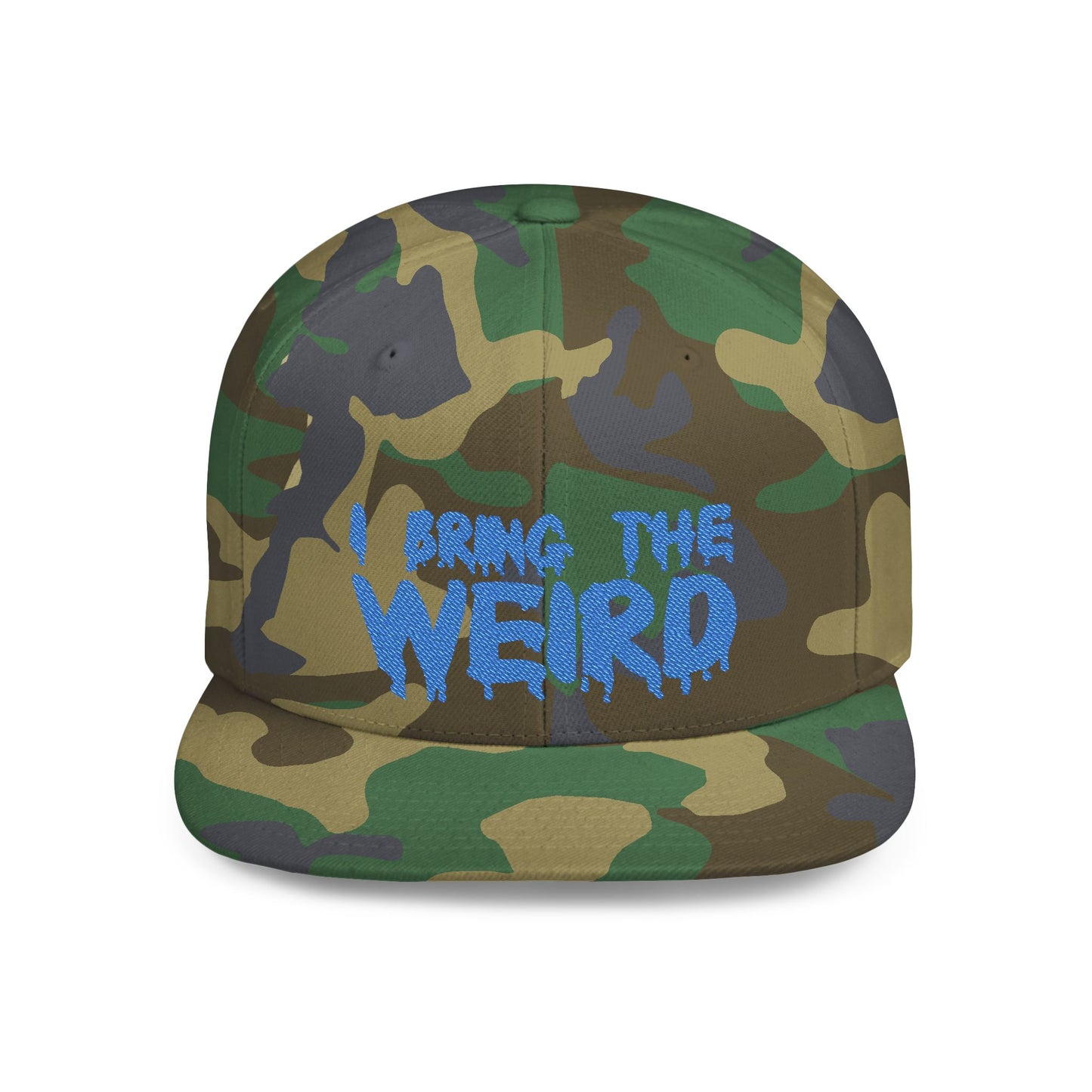I Bring the Weird Flat Bill Snapback Hat - Blue | Unique Gifts for Quirky Friends, Stylish Headwear for Festivals, Fun Accessory for Parties